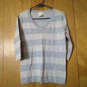 Sweet Romeo Women's Small Striped 3/4 Sleeve Sweater V-Neck Pullover Classic